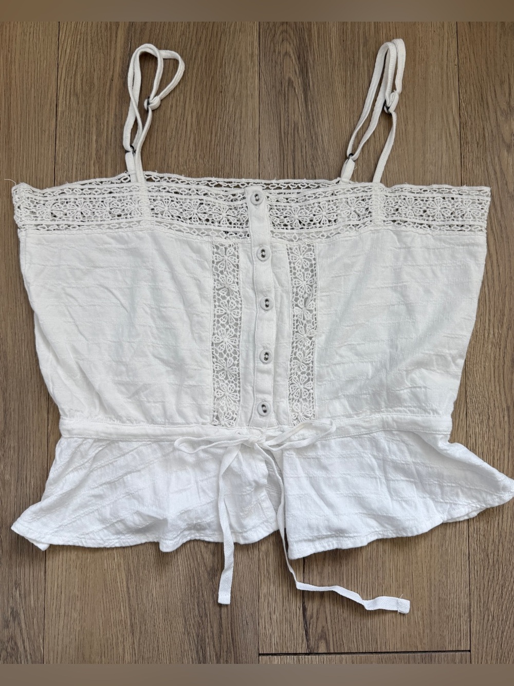 O’Neill Womens White Lace Trim Button Front Square Neck Tank Top Size X-Small